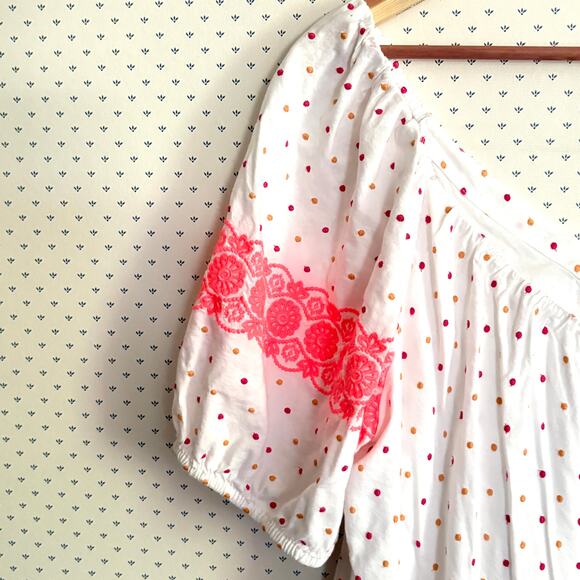 LOFT Embroidered Dot Swing Dress L White Pink V Neck Beach Travel Resort Cruise - Picture 8 of 8